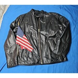 Vintage HEAVY LEATHER Motorcycle Biker Chopper Bike Jacket Zippers MOTO Sz 48 XL
